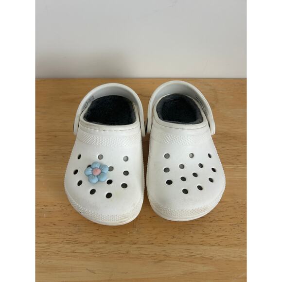 Crocs White Classic Lined Clogs - Slip on Shoes - Size Toddler 6 - Picture 2 of 8